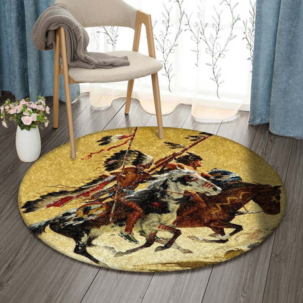 Native American Warrior Round Carpet