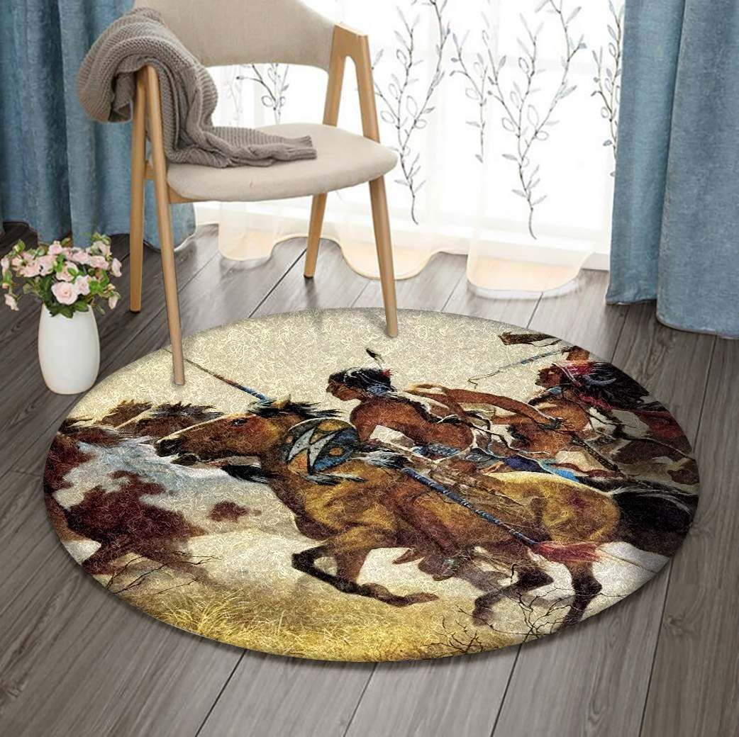 Native American Warrior Round Carpet