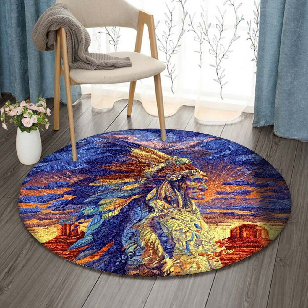 Native American Warrior Round Carpet