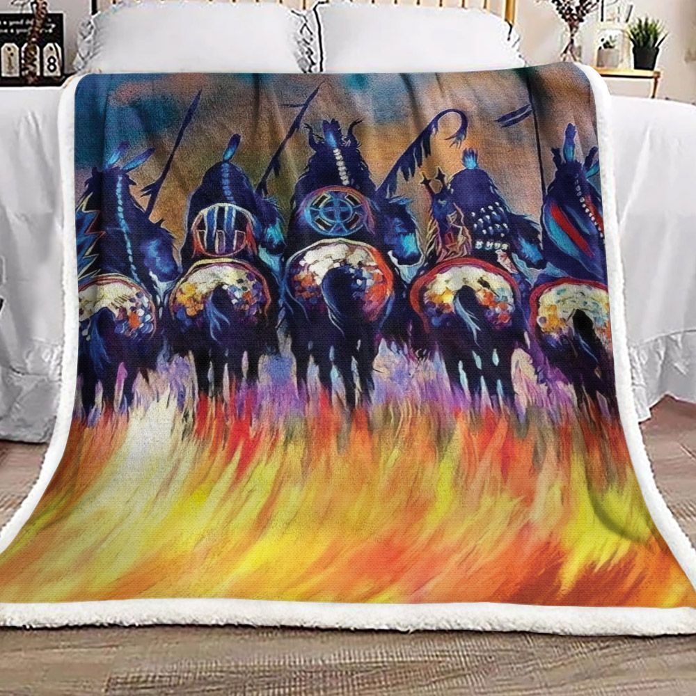 Native American Warrior Sherpa Fleece Blanket