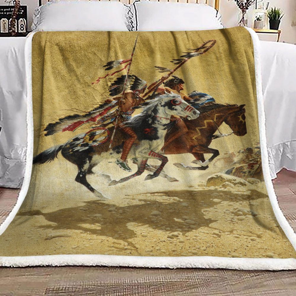 Native American Warrior Sherpa Fleece Blanket