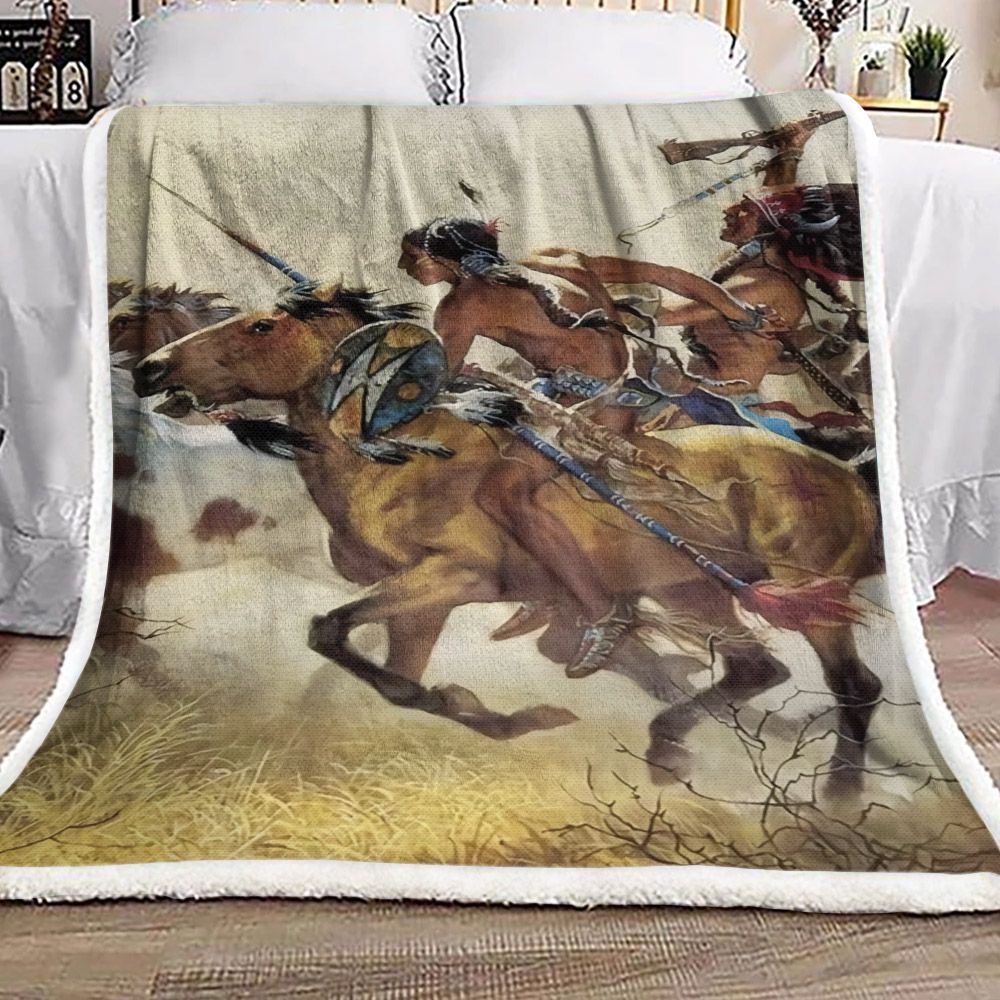 Native American Warrior Sherpa Fleece Blanket