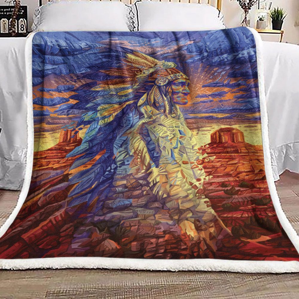 Native American Warrior Sherpa Fleece Blanket