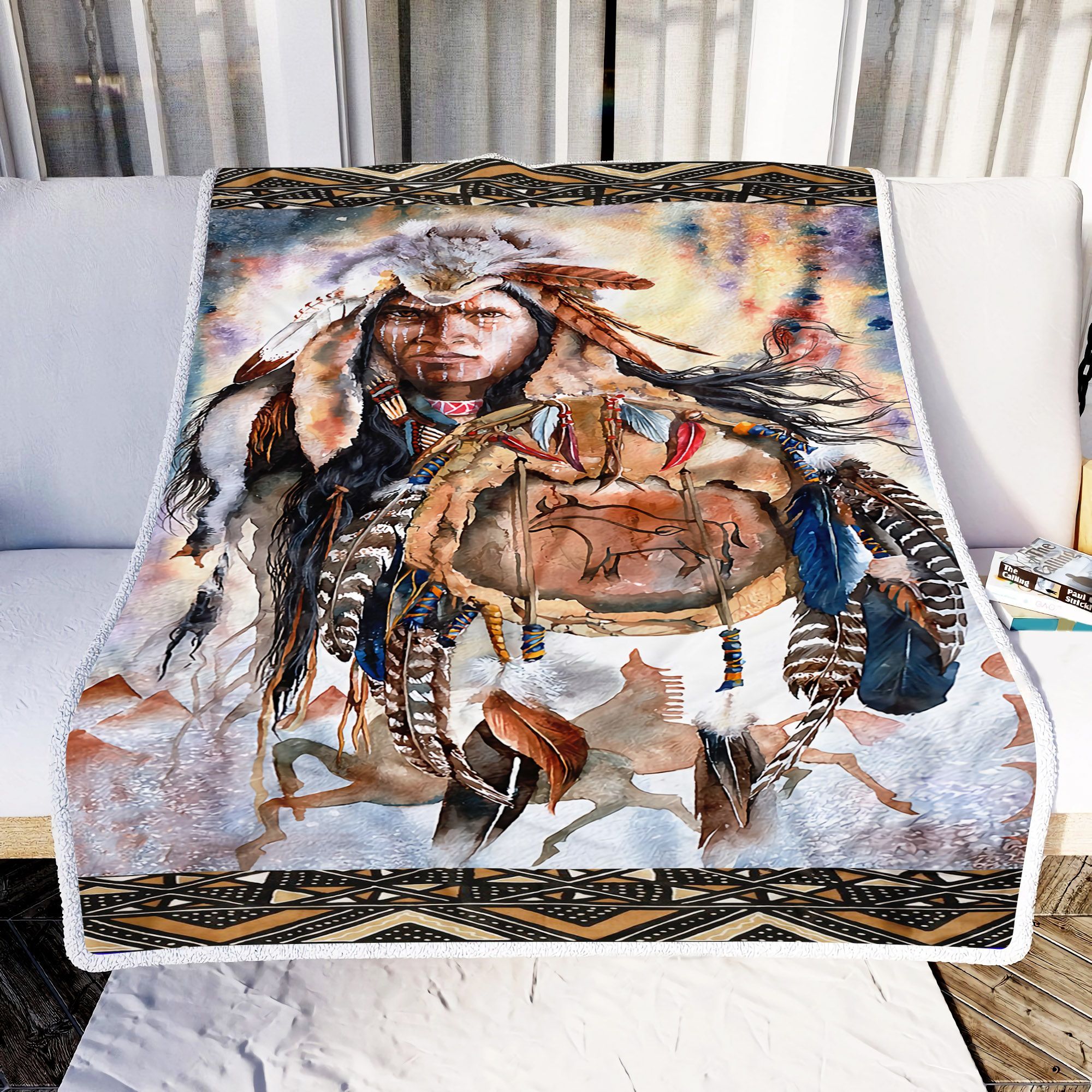 Native American Warrior Dreamcatcher Sherpa Fleece Blanket