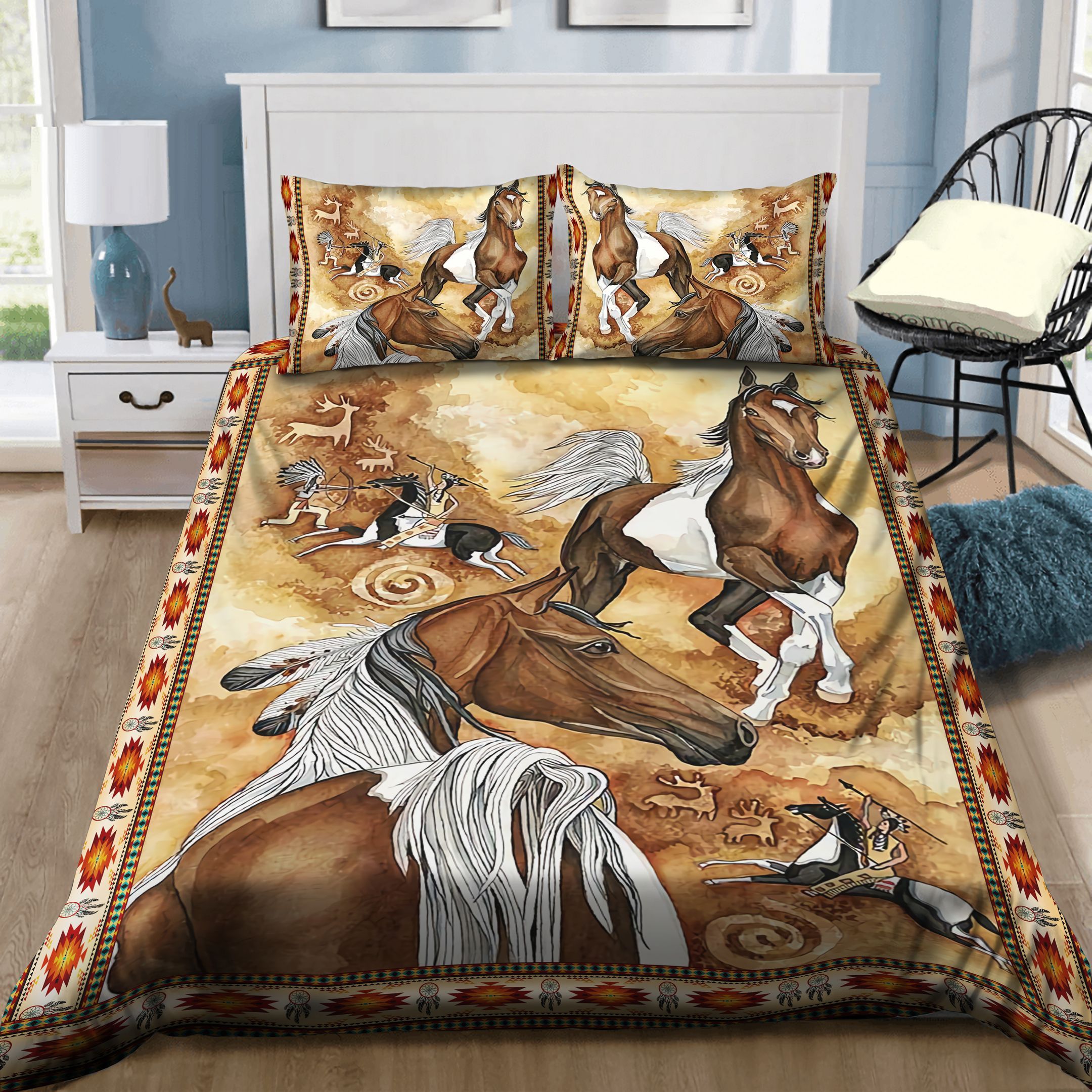 Native American Warrior Riding Horse Bedding Set