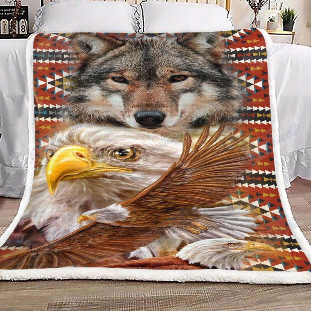 Native American Wolf And Eagle Fleece Blanket