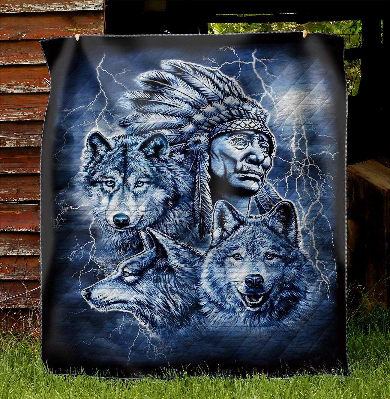 Native American Wolf And Human NI1210095DT Quilt Blanket