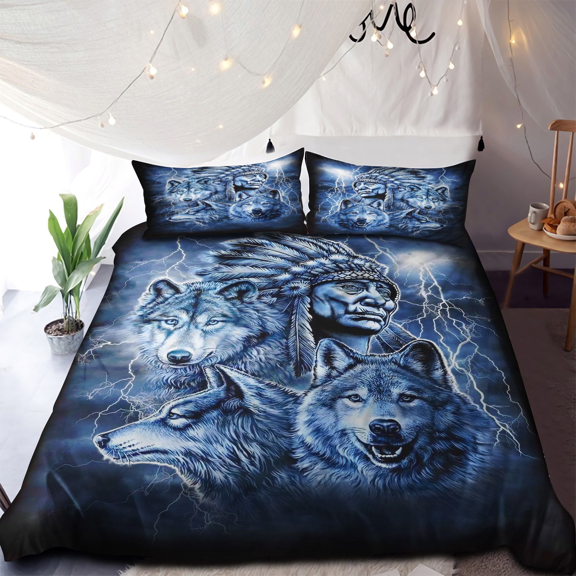 Native American Wolf And Human Bedding Set