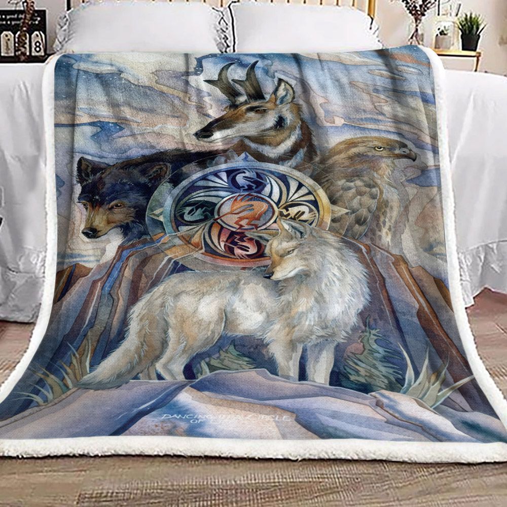Native American Wolf Bear Deer And Eagle Sherpa Fleece Blanket