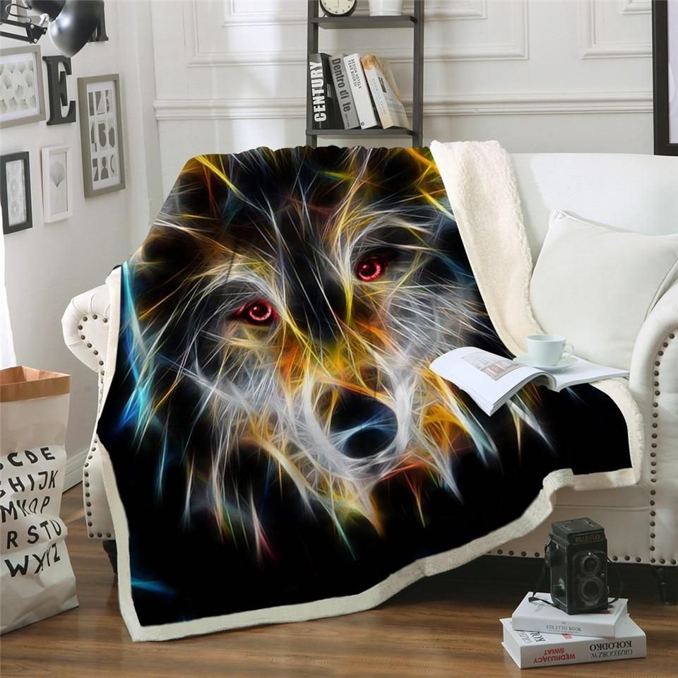 Native American Wolf Sherpa Fleece Blanket