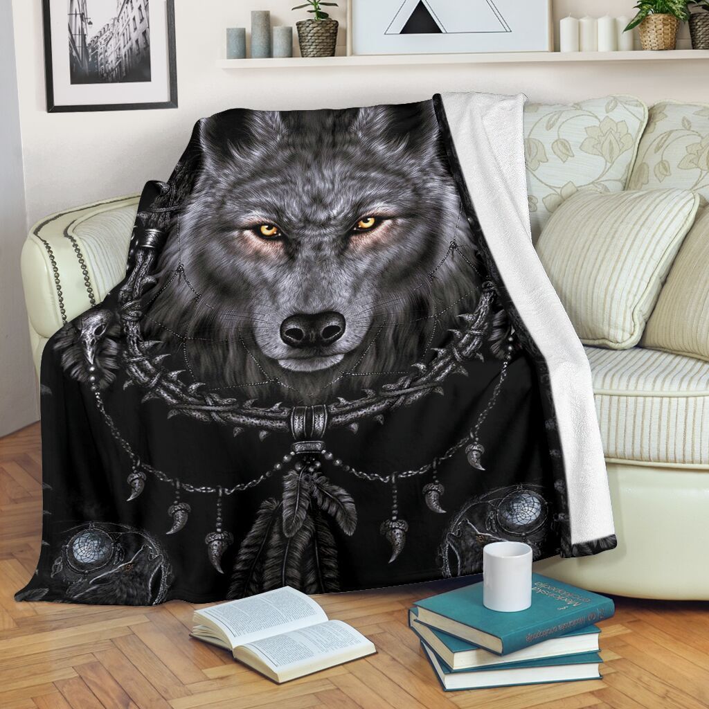 Native American Wolf Sherpa Fleece Blanket