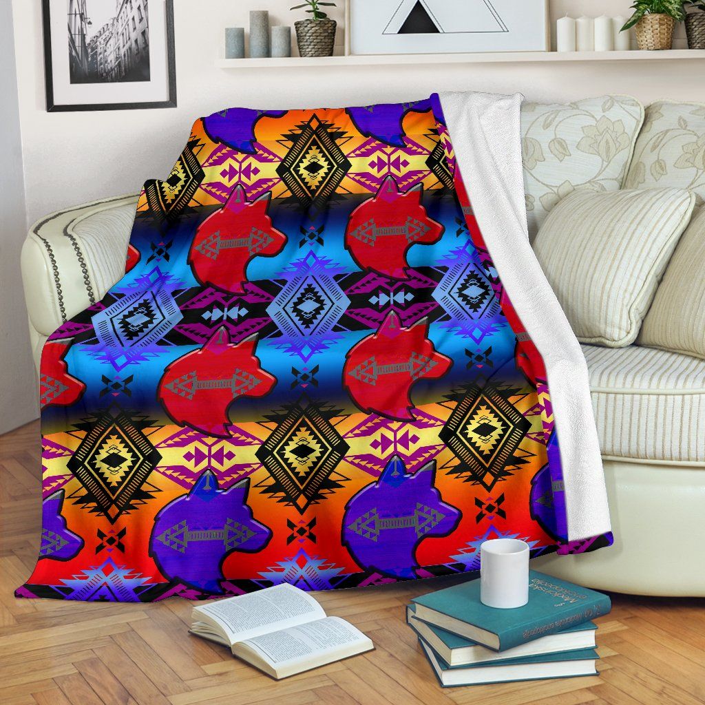 Native American Wolf Sherpa Fleece Blanket