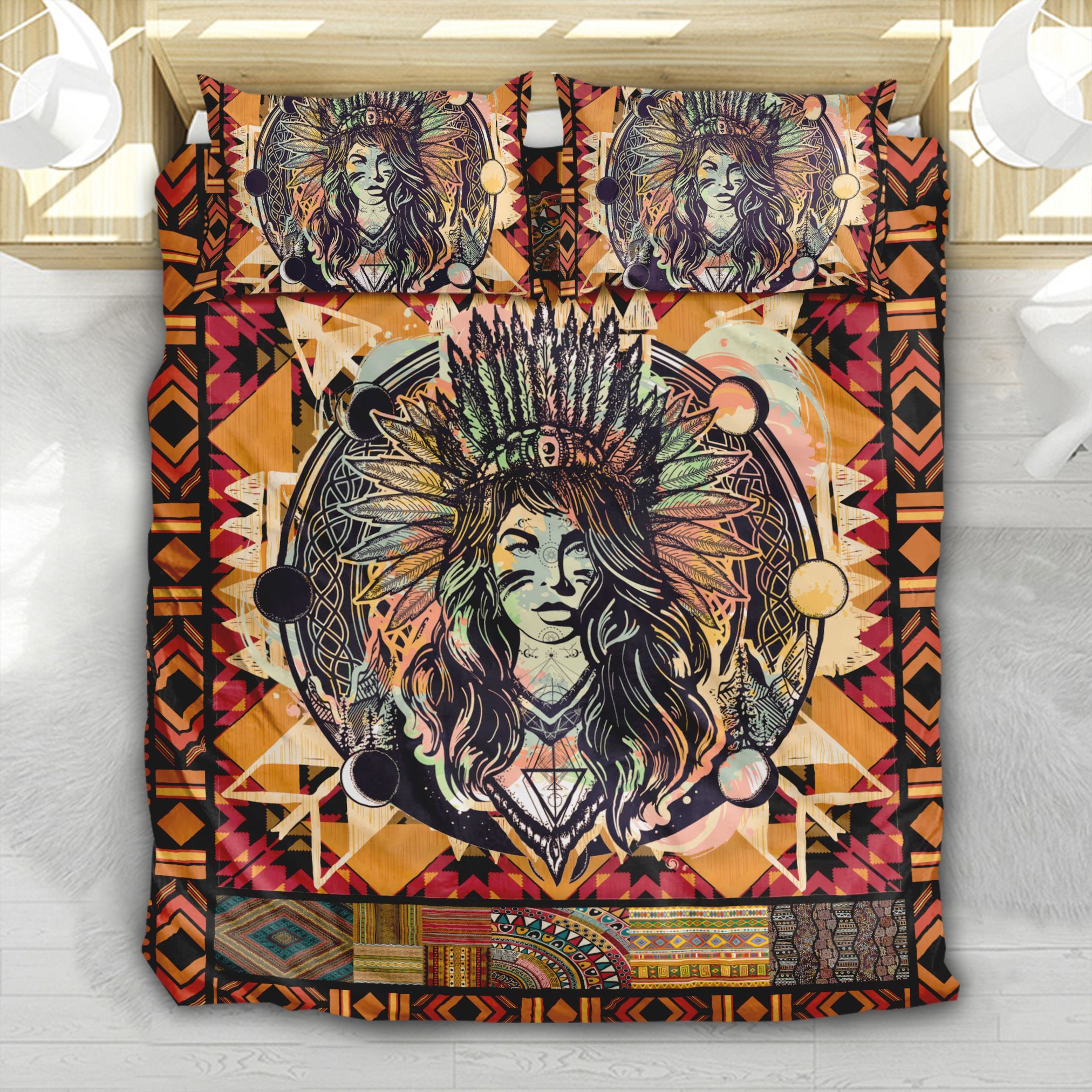 Native American Woman Mandala Bedding Set