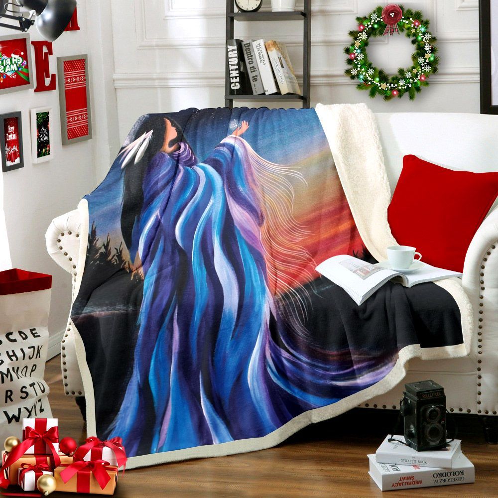 Native American Women Sherpa Fleece Blanket