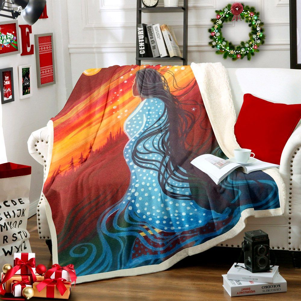 Native American Women Sherpa Fleece Blanket