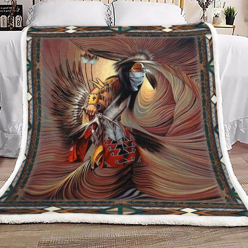 Native Americans Warrior Sherpa Fleece Blanket