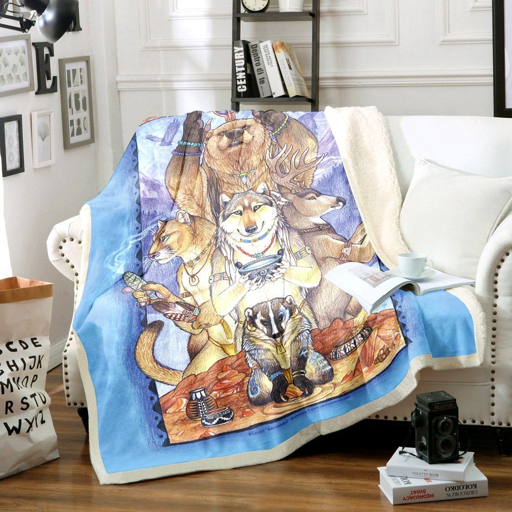 Native Bear Sherpa Fleece Blanket