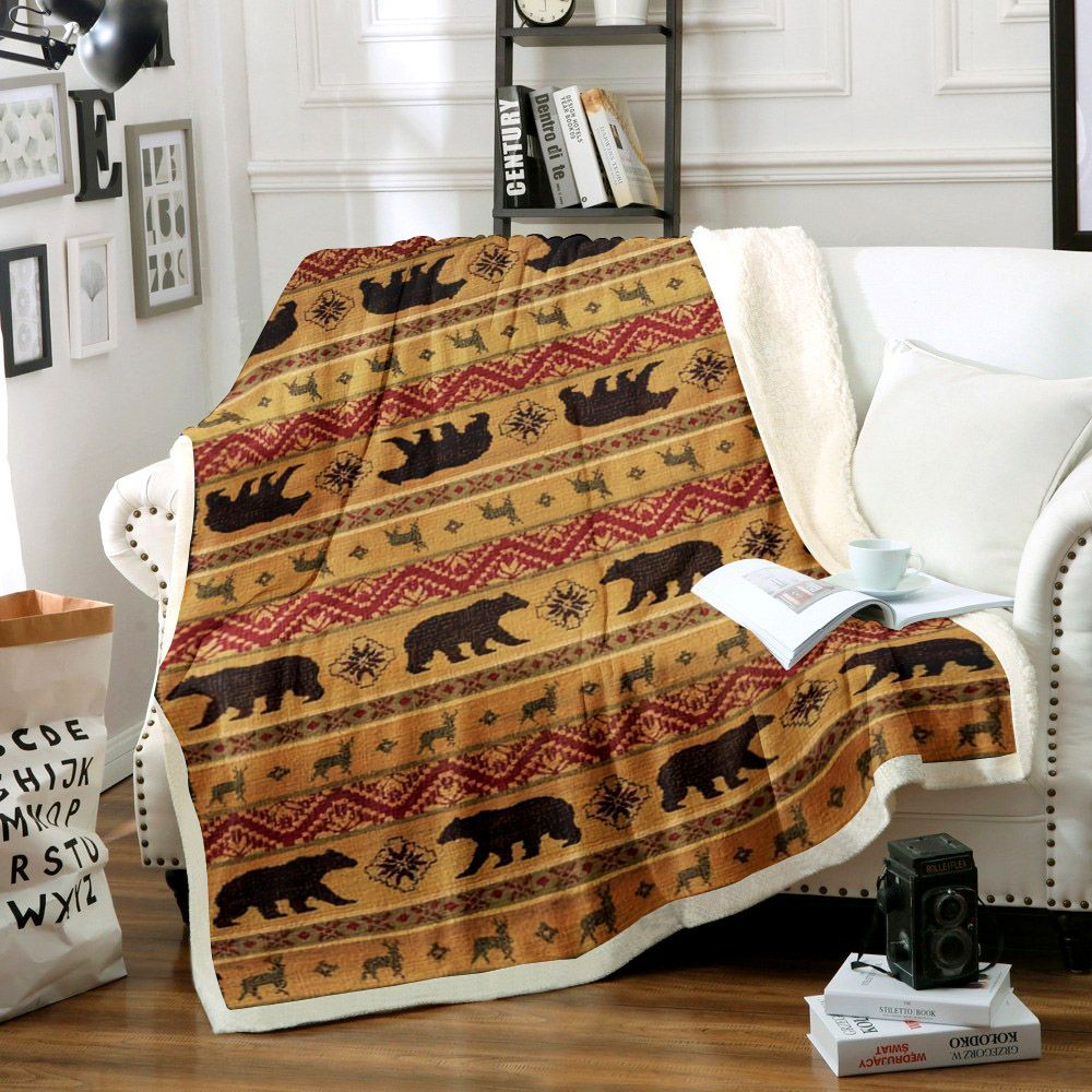 Native Bear Sherpa Fleece Blanket