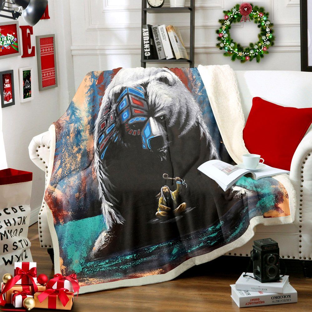 Native Bear Sherpa Fleece Blanket