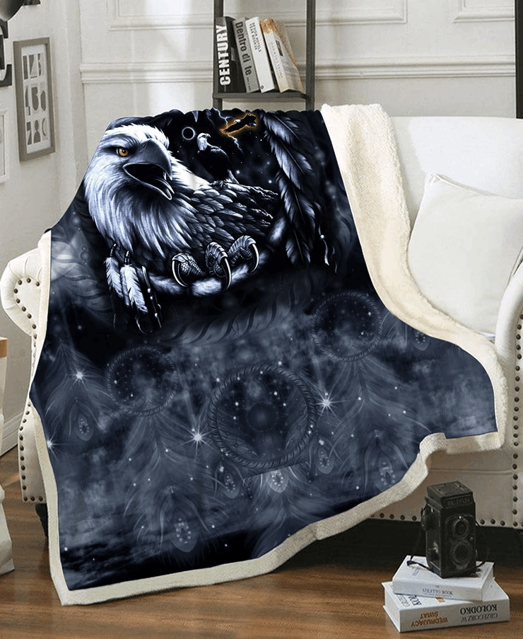 Native Black Eagle Sherpa Fleece Blanket