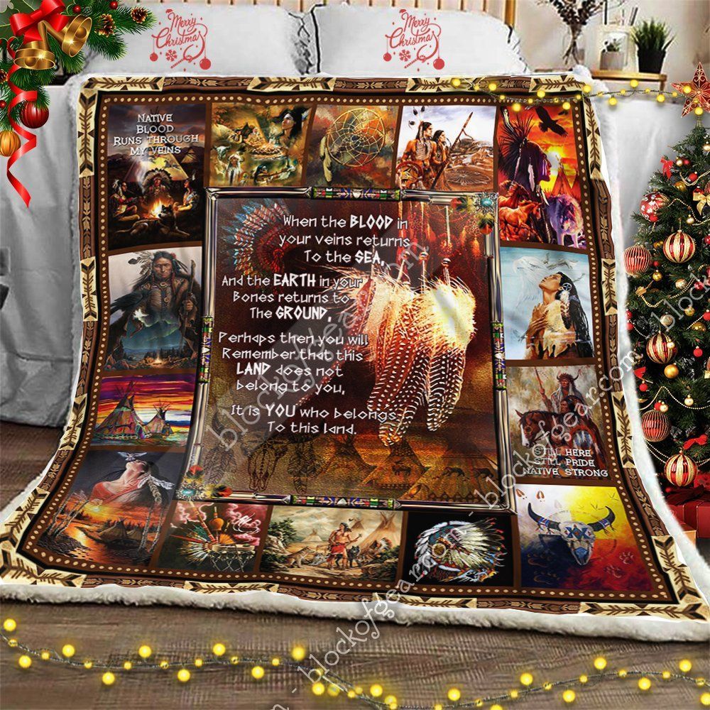 Native Blood Runs Through My Veins Native American Sherpa Fleece Blanket