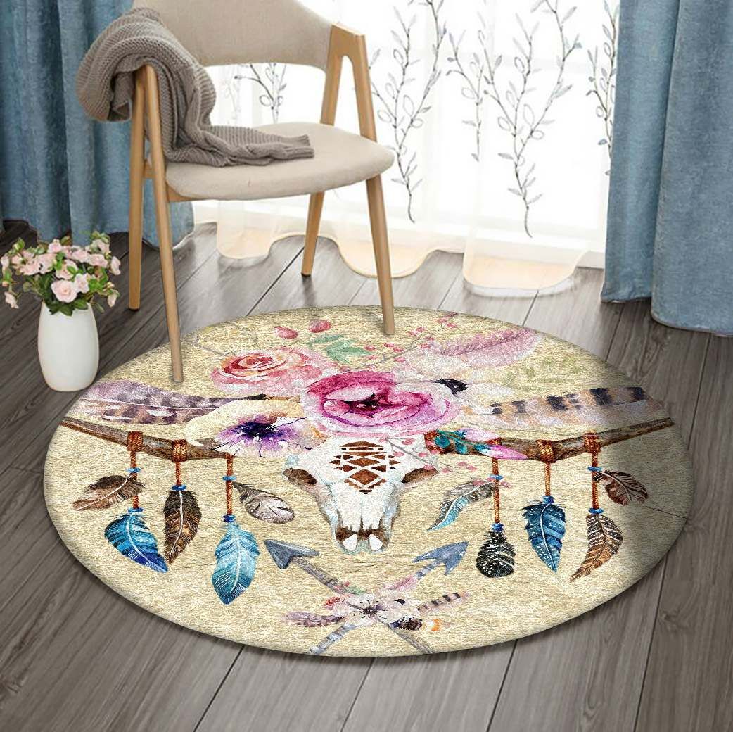 Native Buffalo Skull Round Carpet