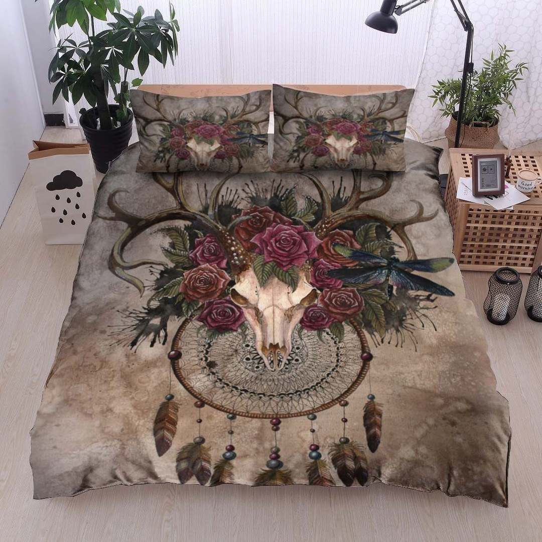 Native Buffalo Skull Dreamcatcher And Rose Bedding Set