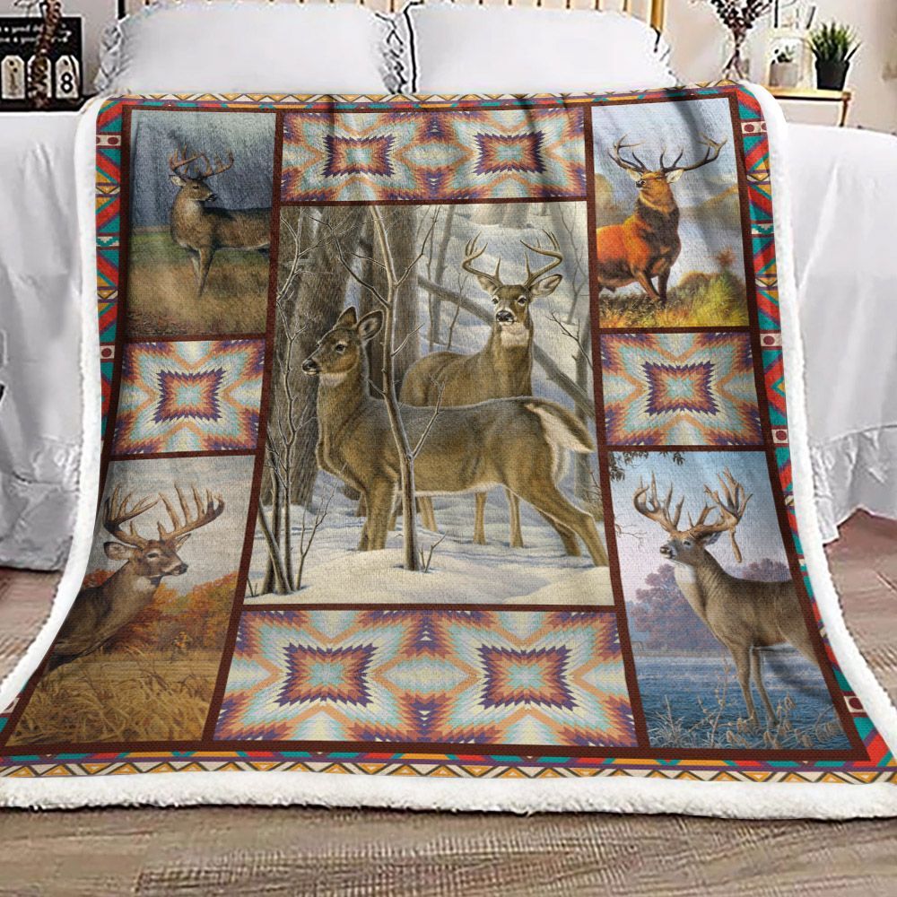 Native Deer Sherpa Fleece Blanket