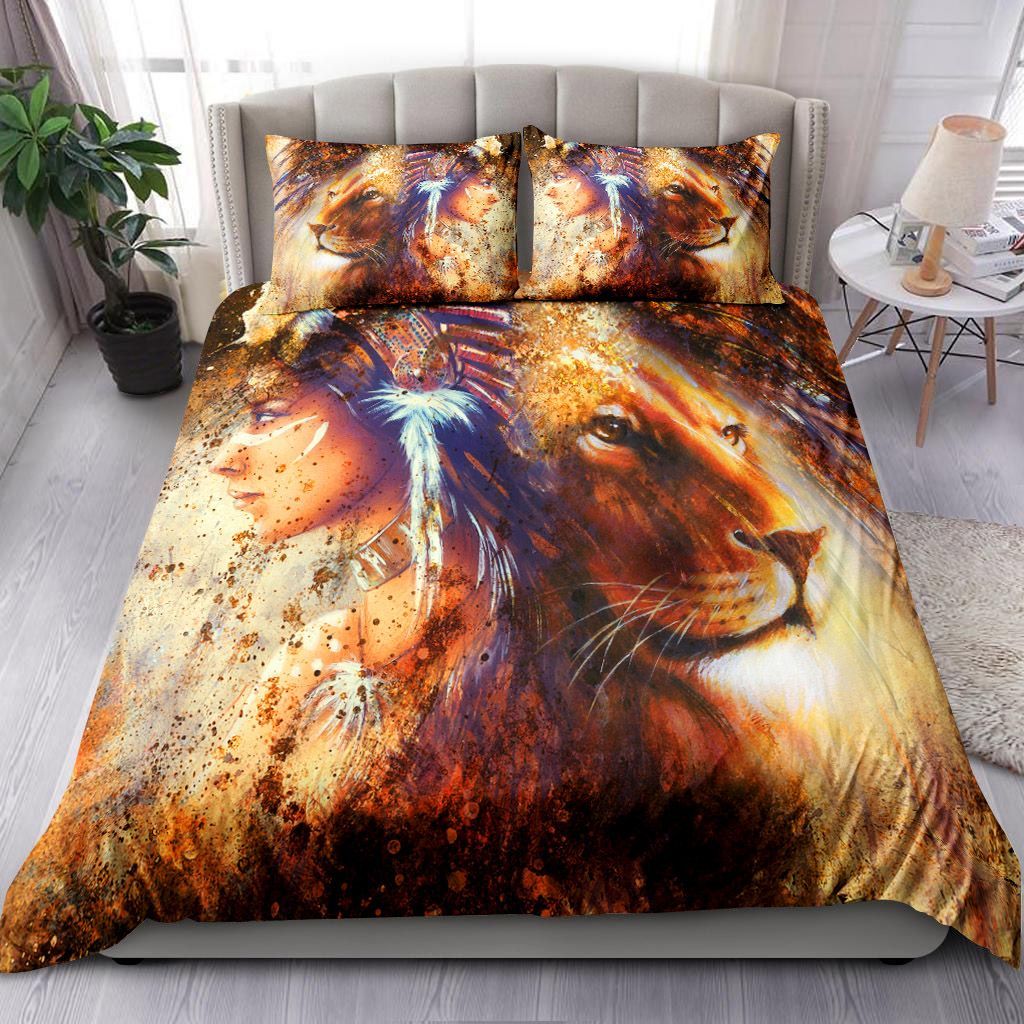 Native Girl And Lion Bedding Set