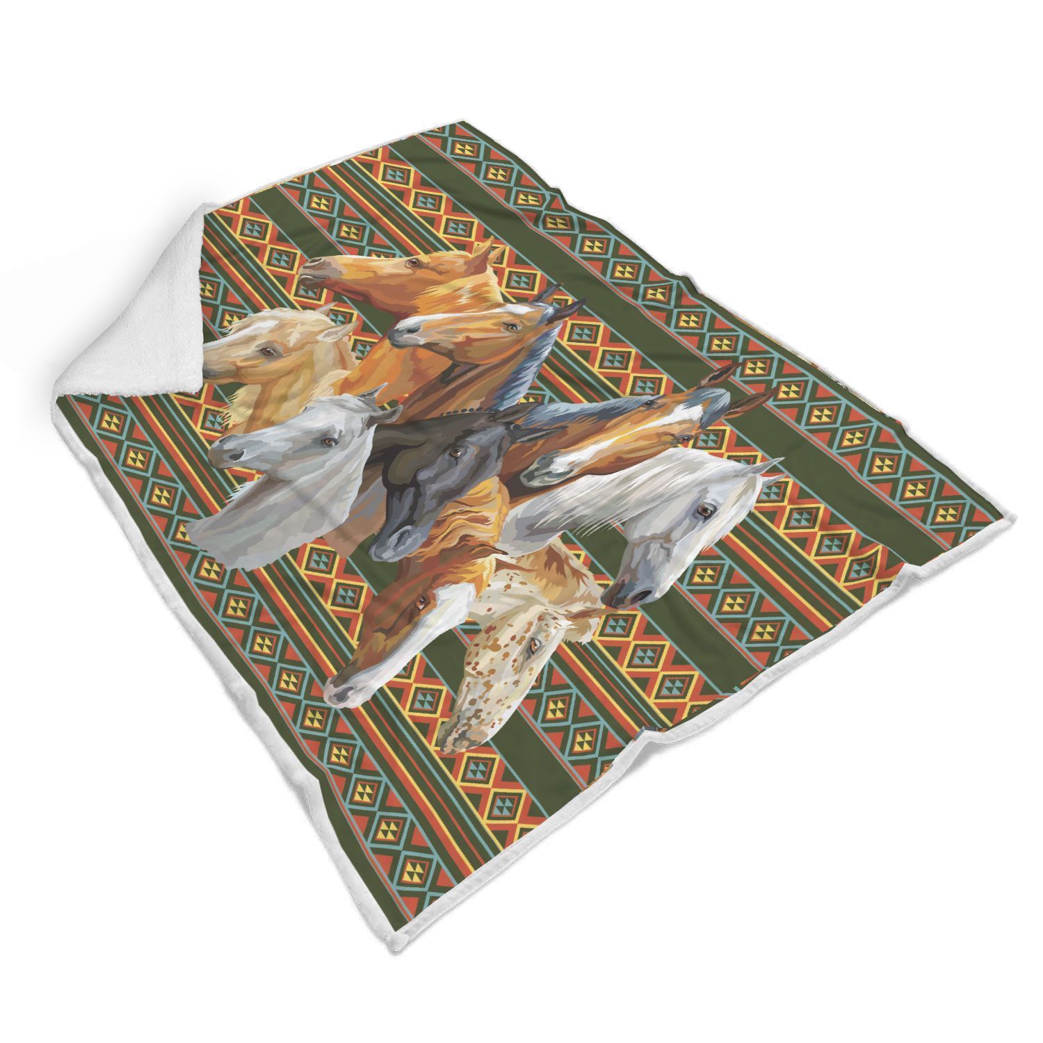 Native Horse Sherpa Fleece Blanket