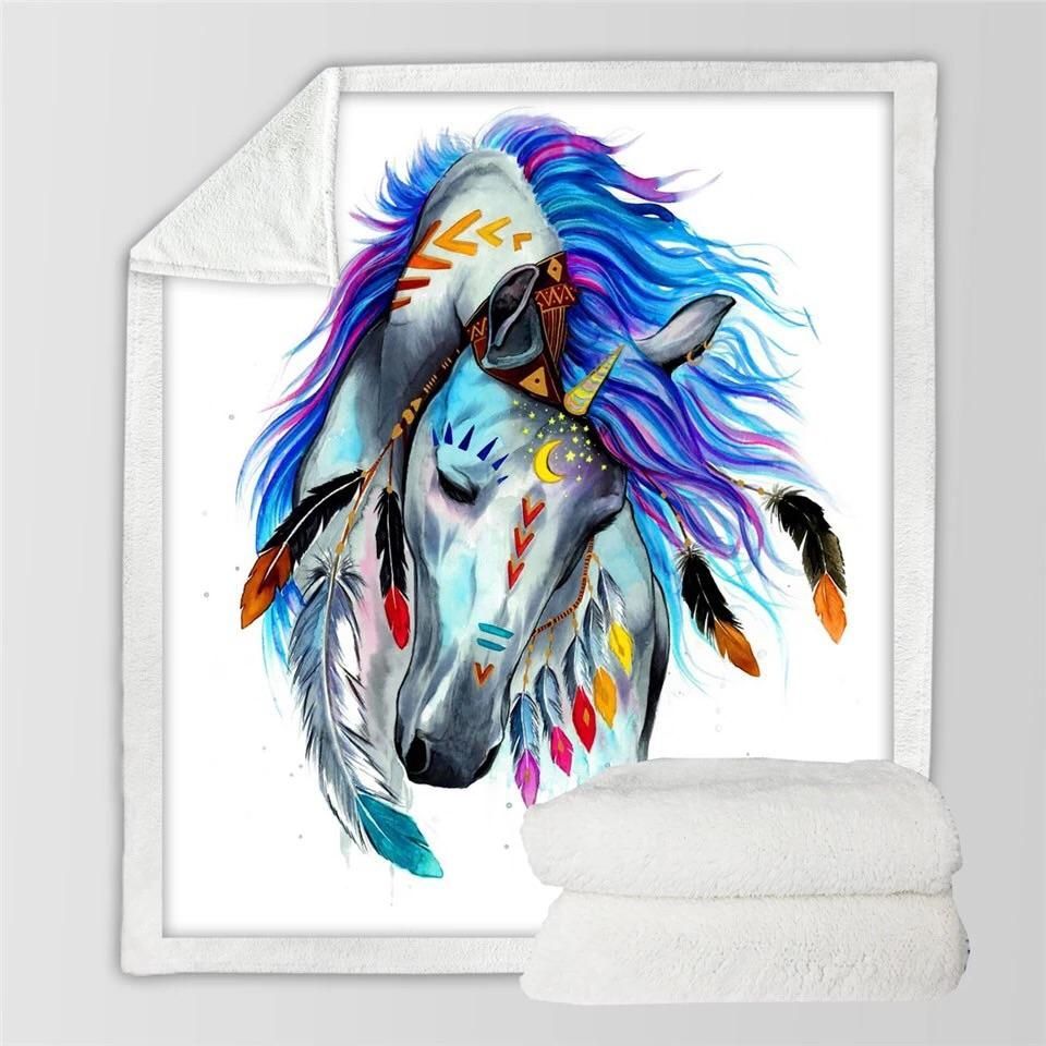 Native Horse Sherpa Fleece Blanket