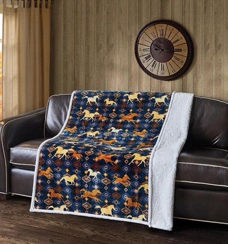 Native Horse Sherpa Fleece Blanket