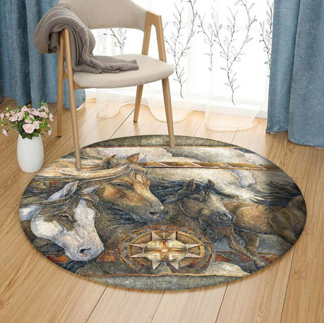 Native Horse Round Carpet