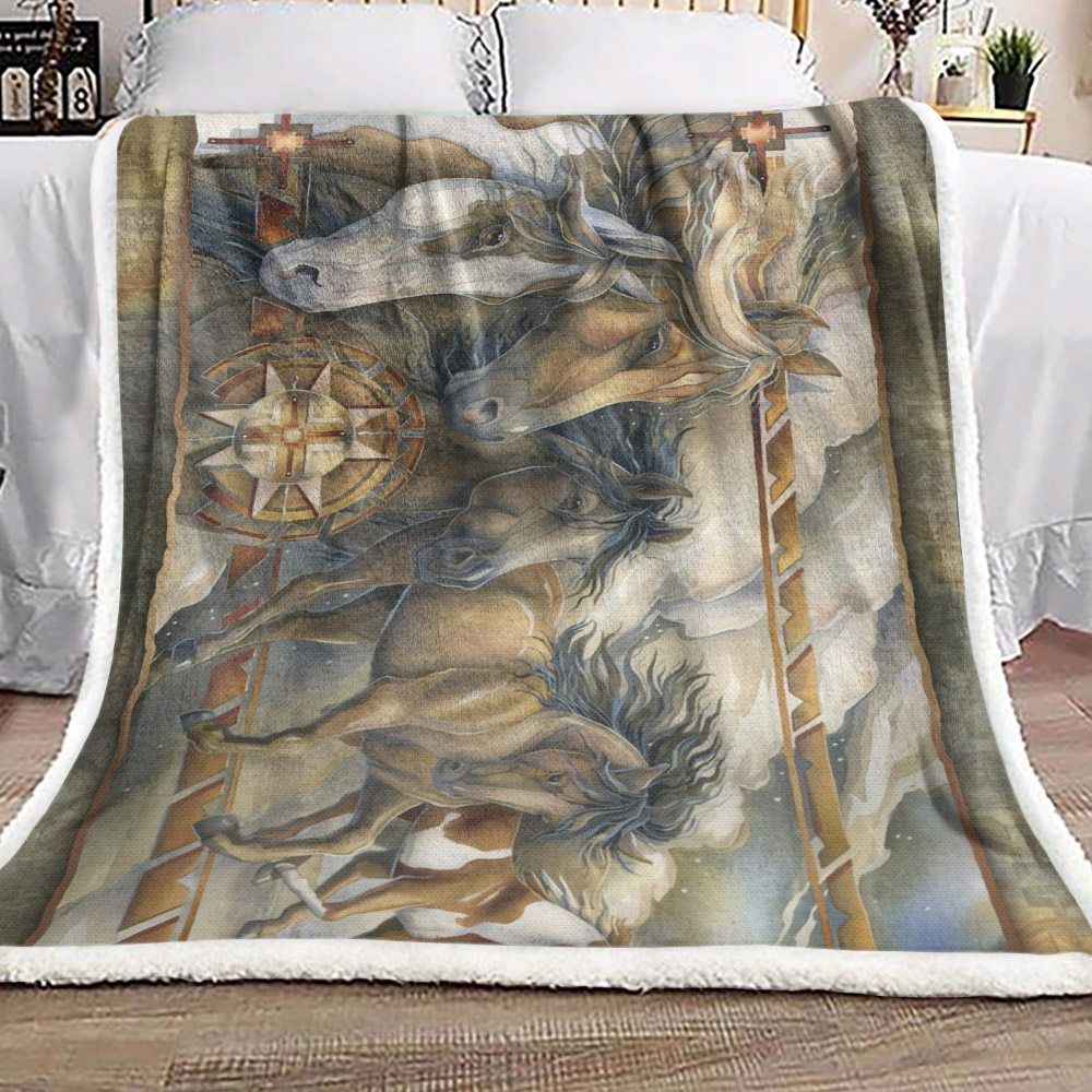 Native Horse Sherpa Fleece Blanket