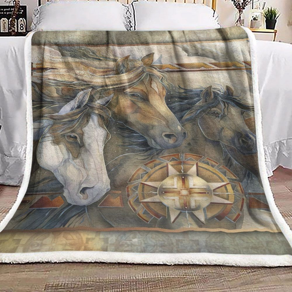 Native Horse Sherpa Fleece Blanket