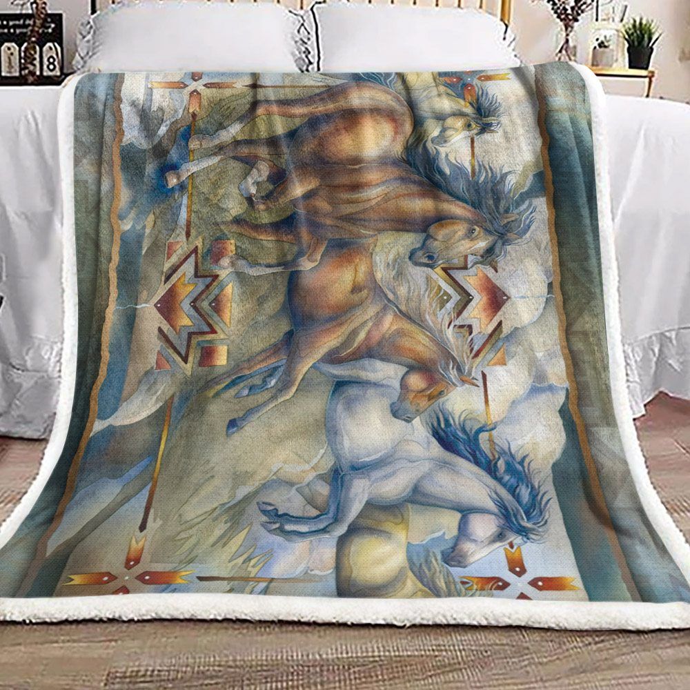 Native Horse Sherpa Fleece Blanket