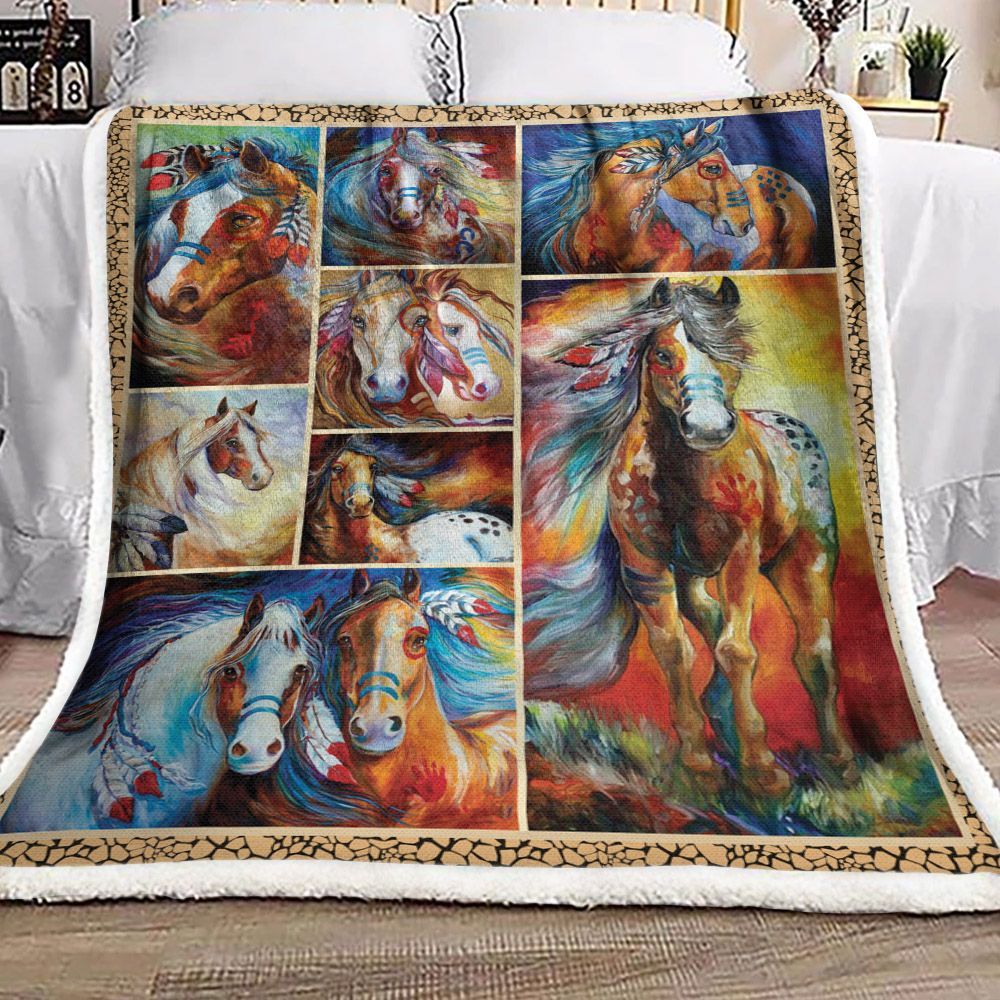 Native Horse Sherpa Fleece Blanket