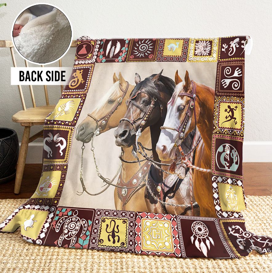 Native Horses Sherpa Fleece Blanket
