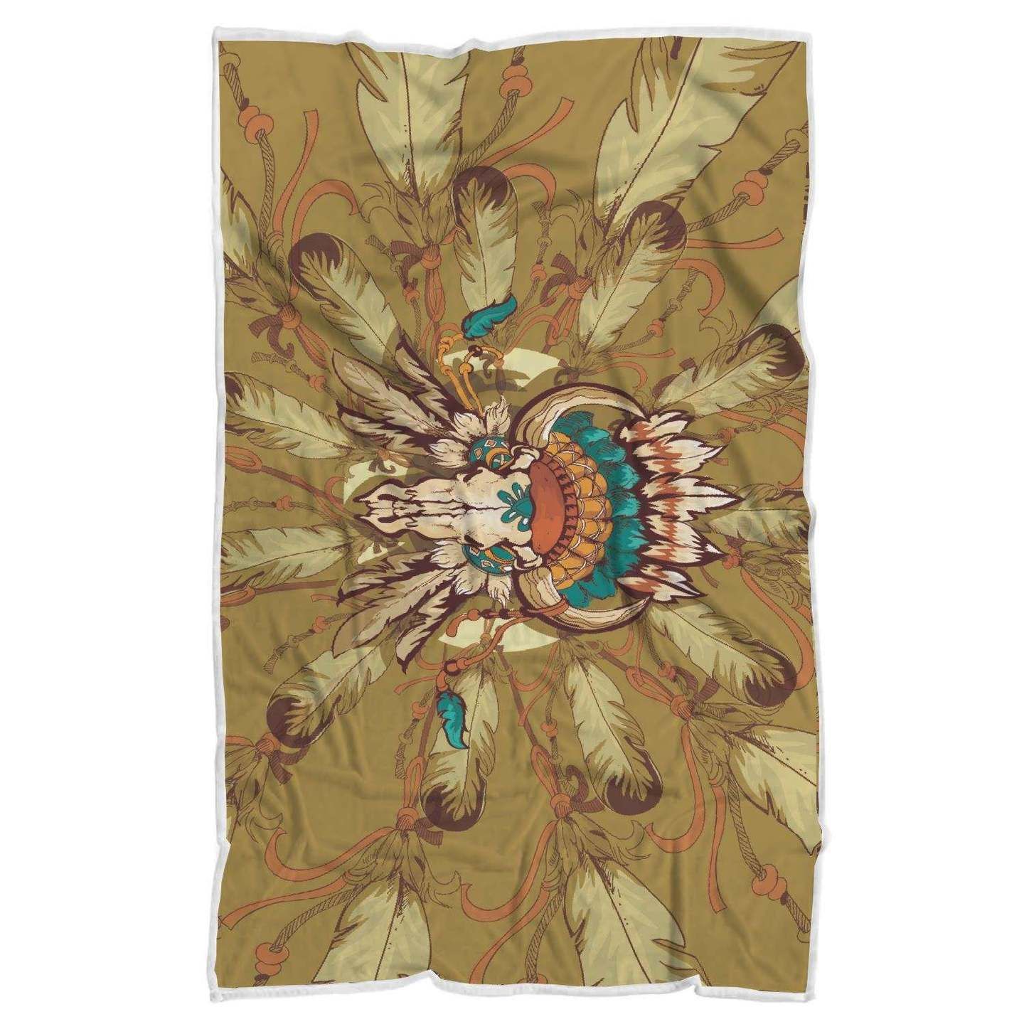 Native Indian Buffalo head Sherpa Fleece Blanket