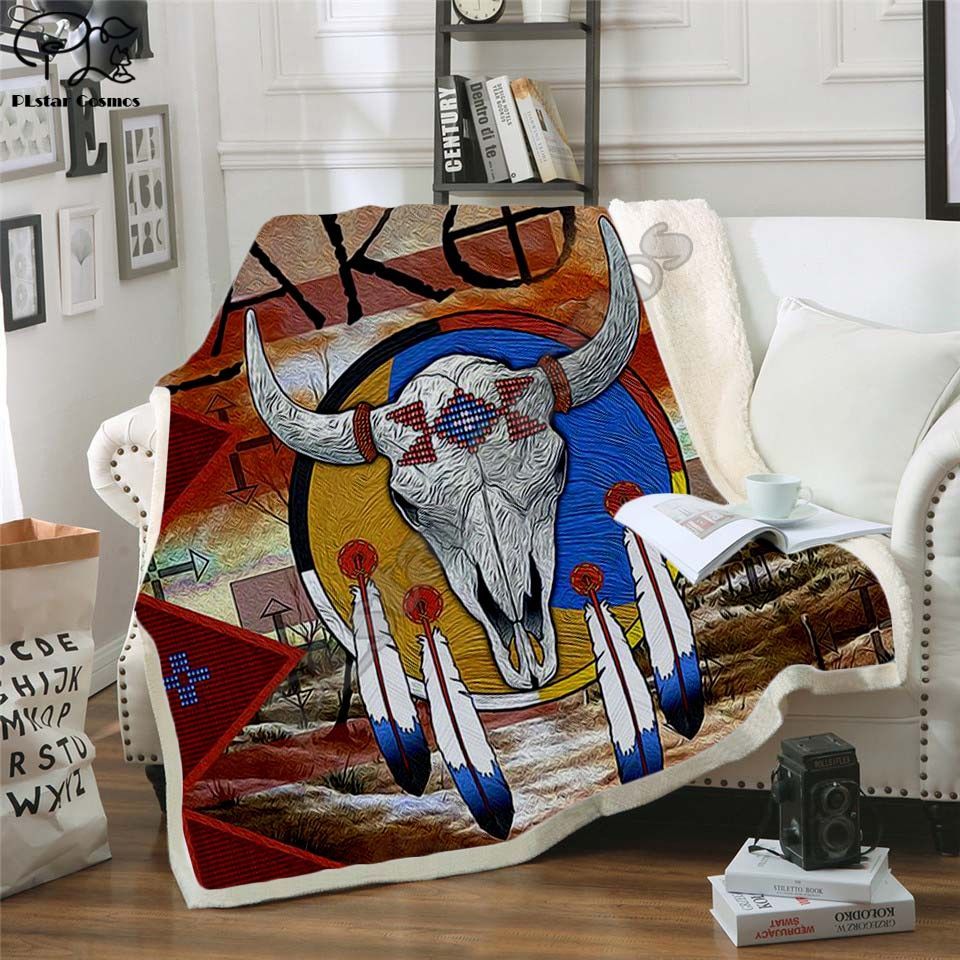 Native Indian Lakota Skull Buffalo Sherpa Fleece Blanket