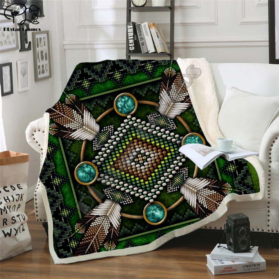 Native Indian Lakota Skull Buffalo Sherpa Fleece Blanket