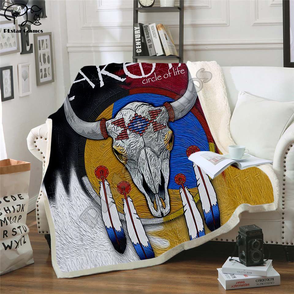 Native Indian Lakota Skull Buffalo Sherpa Fleece Blanket