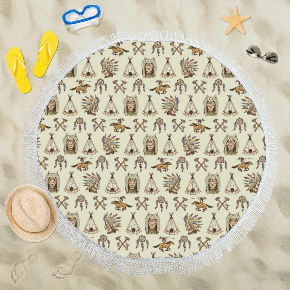 Native Indian Pattern Design Print Round Beach Towel
