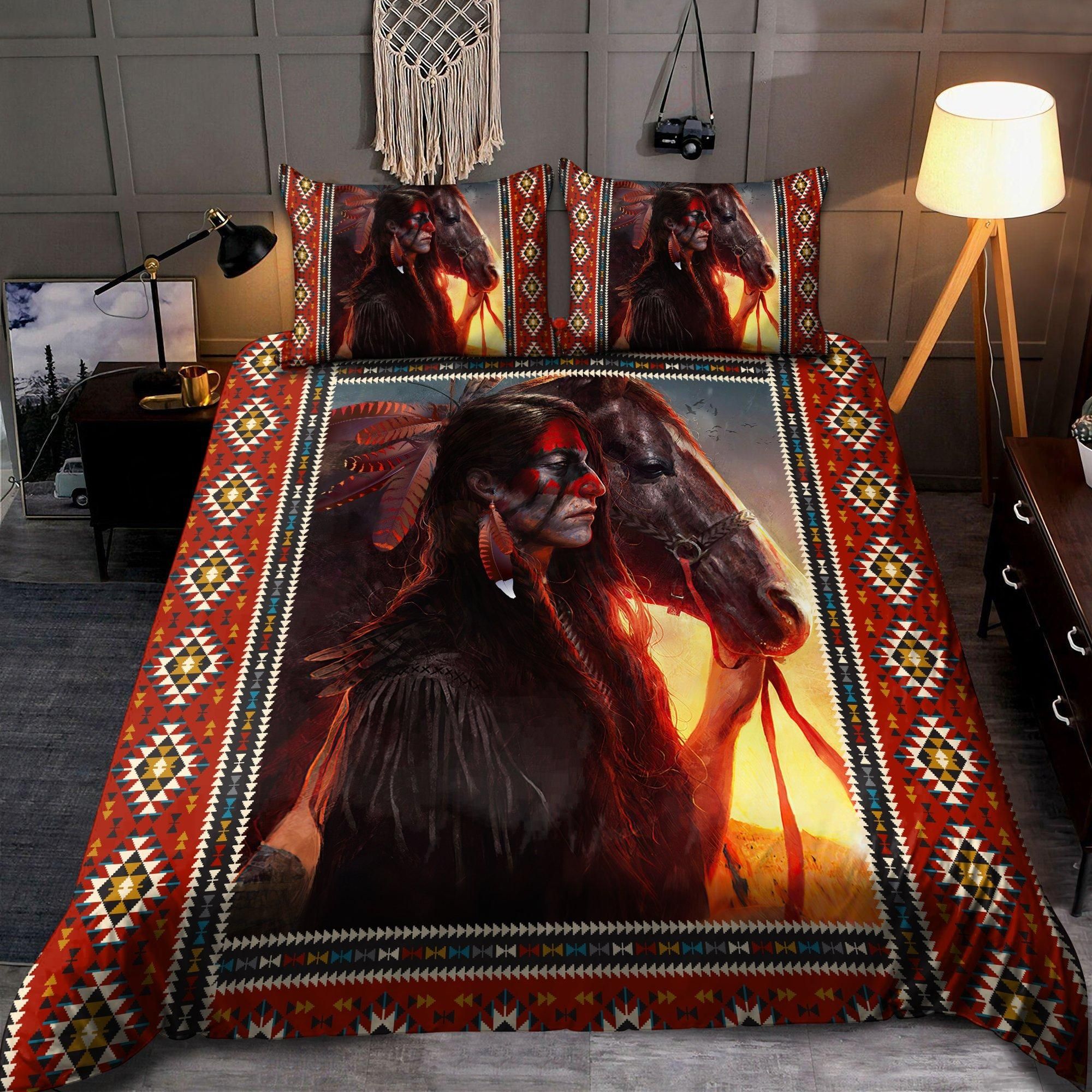 Native Man And Horse And Sunset 3D Printed Bedding Set