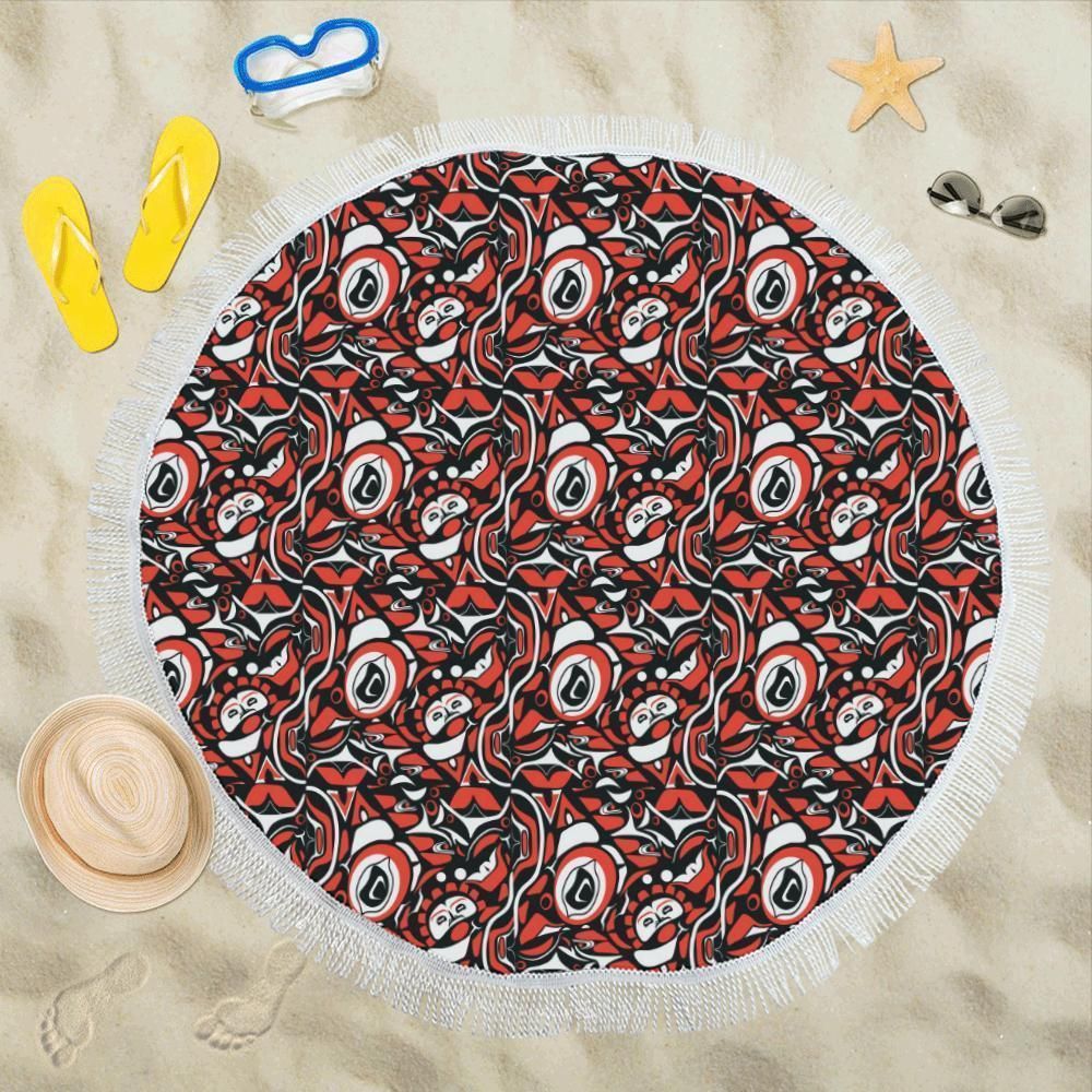 Native North American Themed Print Round Beach Towel