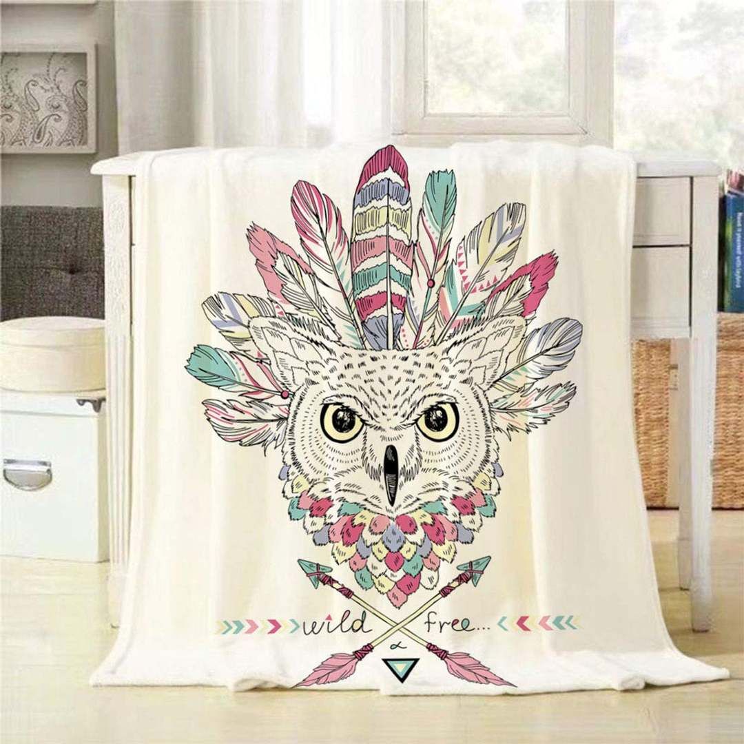 Native Owl Sherpa Fleece Blanket