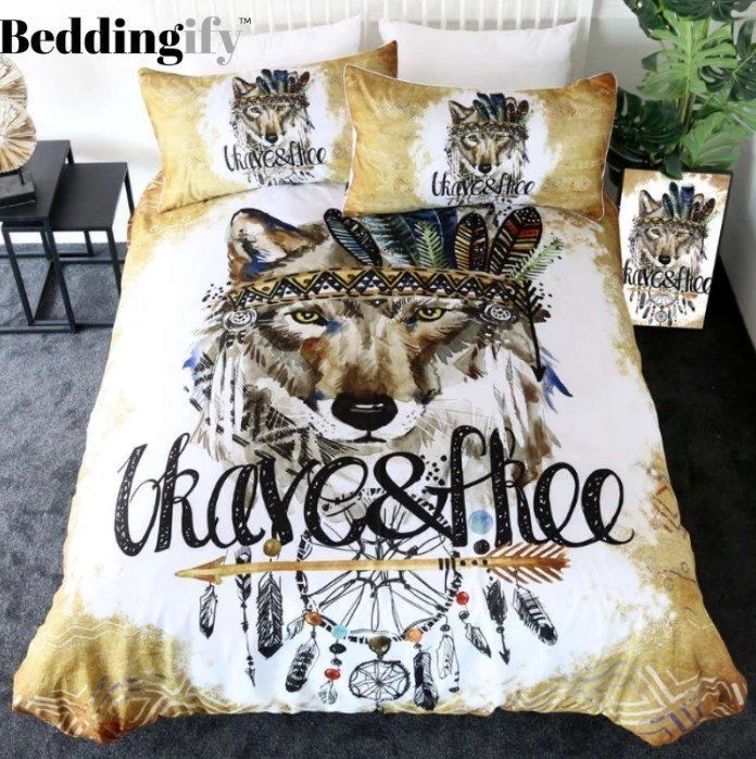 Native Tribal Wolf Bedding Set