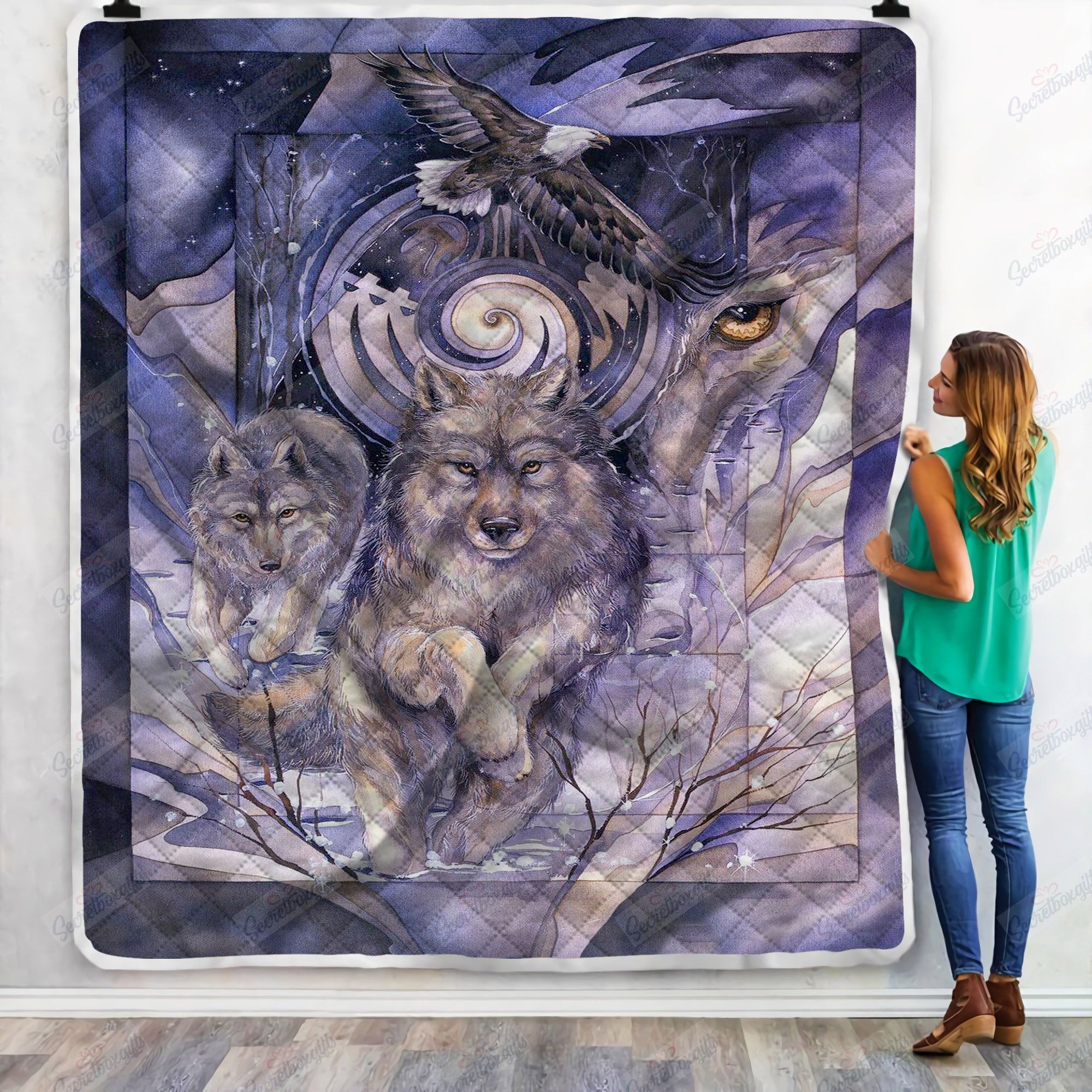 Native Wolf And Eagle Fleece Blanket