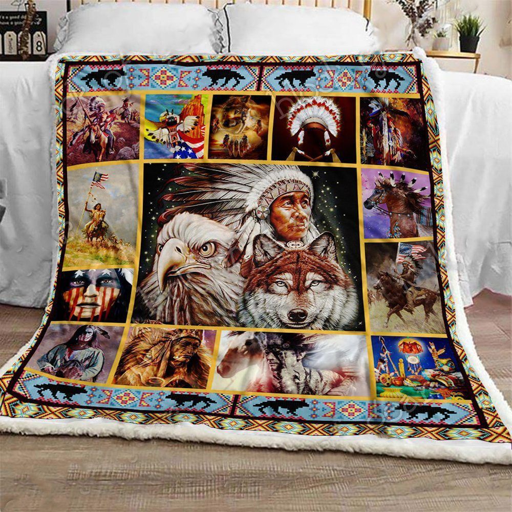 Native Wolf Chief Sherpa Fleece Blanket