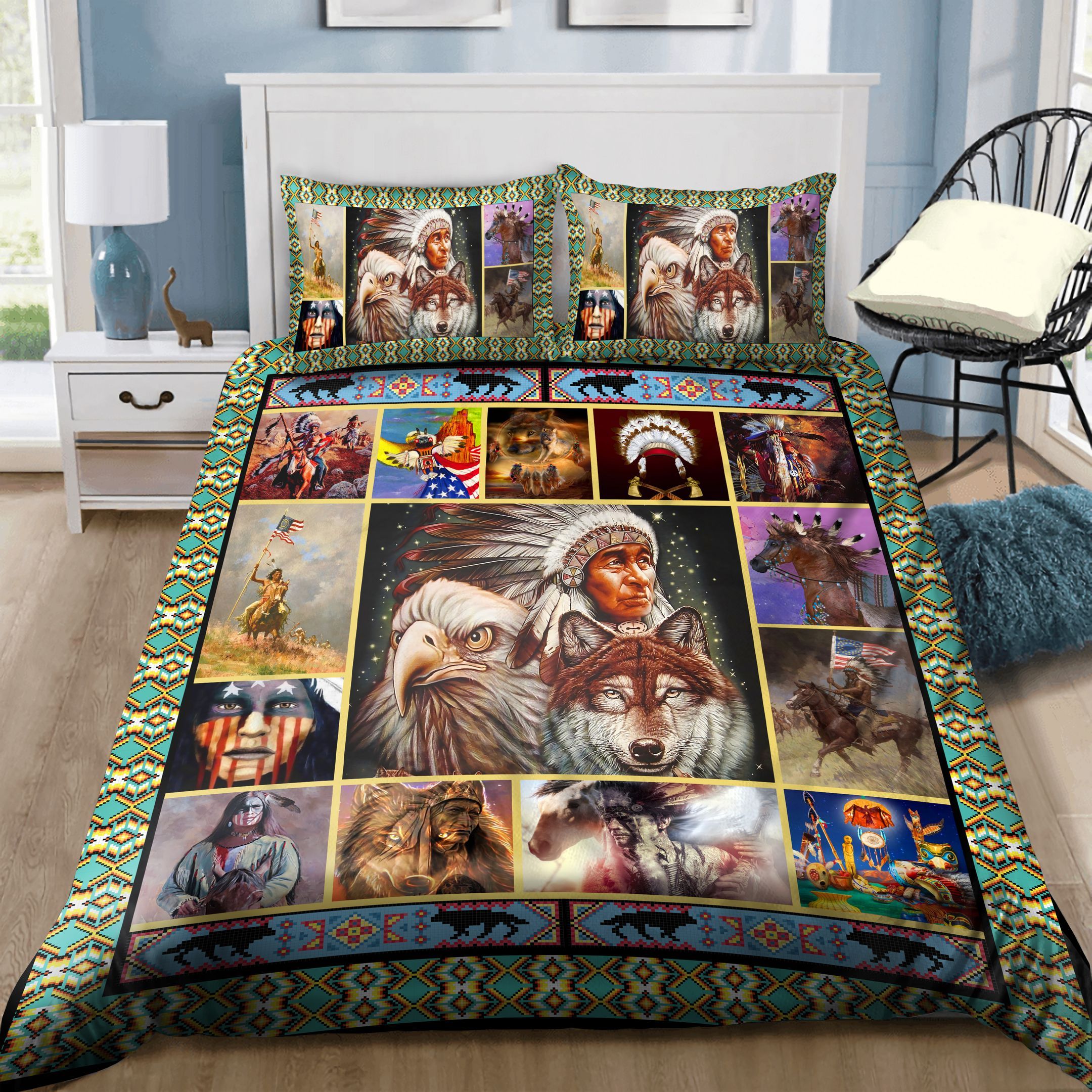 Native Wolf Chief Bedding Set